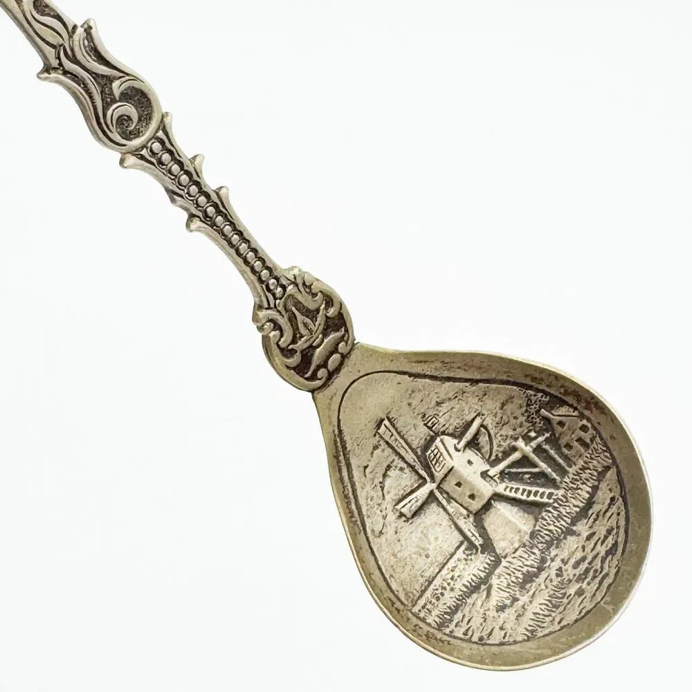 Vintage Dutch Souvenir Spoon Man Carrying Buckets Embossed Windmill Holland Bowl